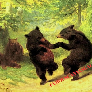 Tanzende Bären von William Beard Leinwanddruck, Vintage Tierdruck, 19.Jahrhundert Bärenmalerei, rustikale Wildtier-Wanddekoration, klassisches Naturkunstwerk