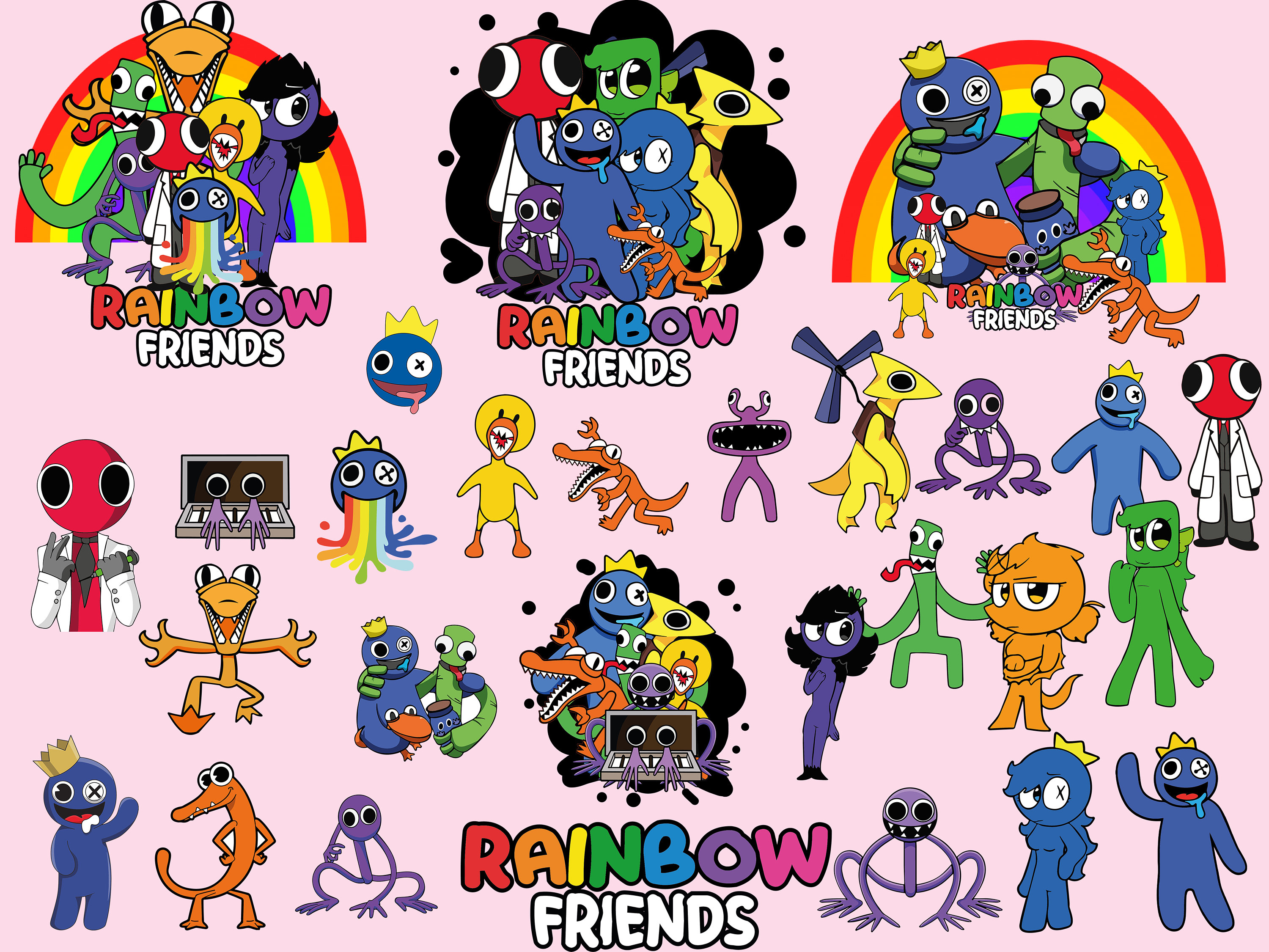 Rainbow Friends PNG, Blue Red Purple Green And Cherry PNG