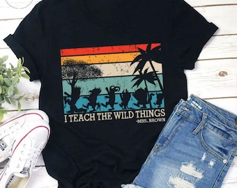 Maglietta vintage personalizzata con nome &quot;I Teach The Wild Things&quot;, maglietta per insegnanti, maglietta Teacherlife, maglietta per amanti degli insegnanti, regalo per insegnanti