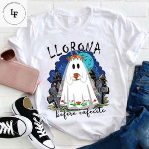 Camiseta vintage de profesora de español Llorona Before Cafecito, camiseta española de Halloween, camiseta de profesora de español, camiseta española, camiseta española divertida