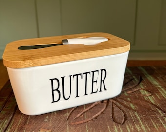 Ceramic butter dish, butter bell, butter box, kitchen set with knife