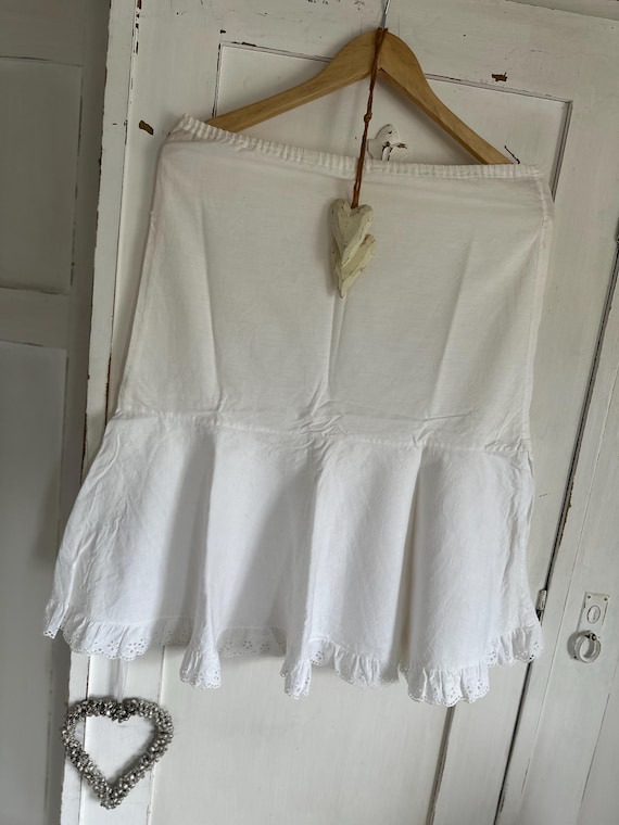 Old antique white linen skirt petticoat decorative linen vintage