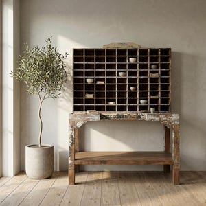 Estantería, armario para clasificar correo, armario de madera único, cómoda, aparador, mueble, estilo industrial vintage