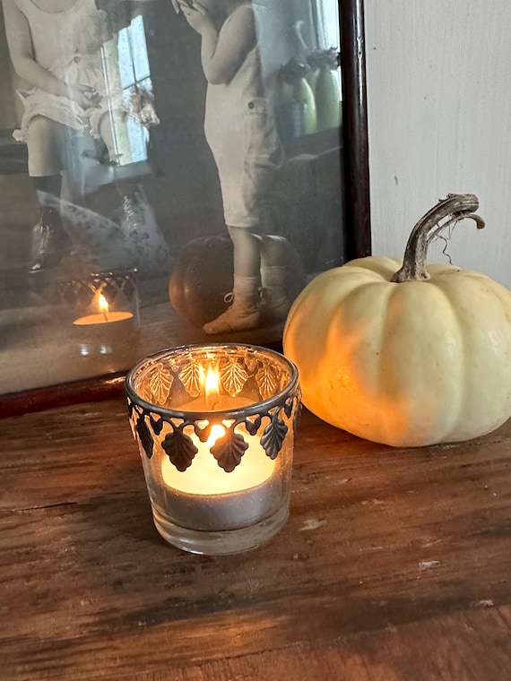 Tealight holder candle holder silver glass tealight glass antique finish