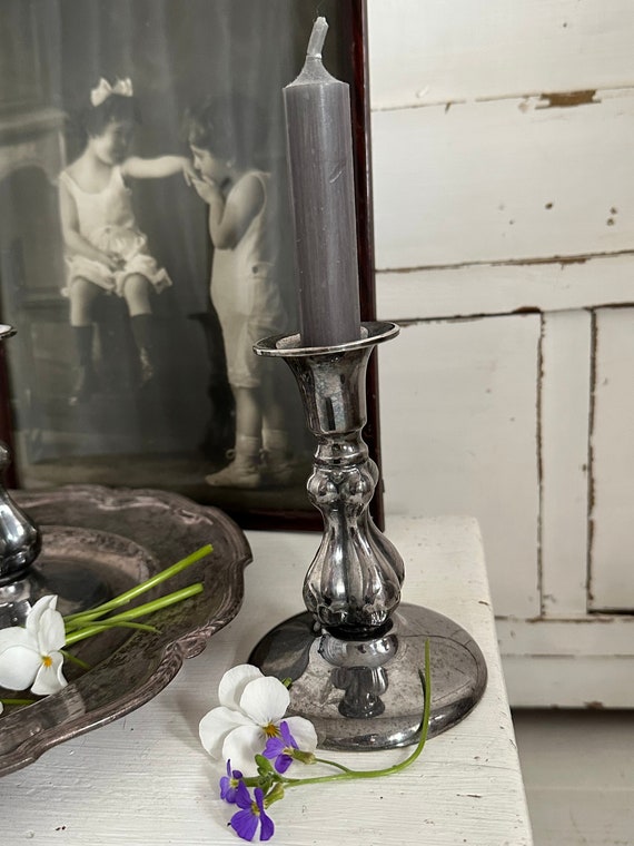 Old antique candle holder candlestick silver vintage decoration