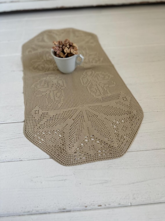 Crochet tablecloth handmade oval runner