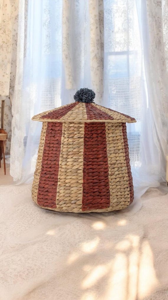 Basket Storage Birsen Basket with Lid, Red, Water Hyacinth