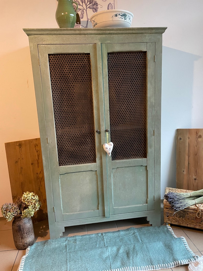 Linen cupboard wardrobe antique finish furniture cupboard vintage shabby image 6