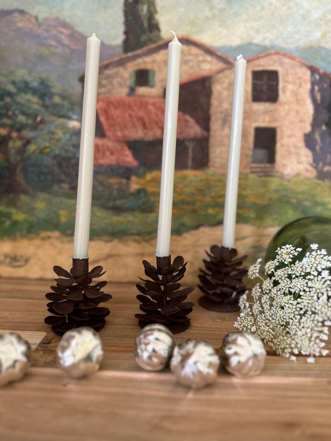 Candle Holder, Candlestick, Cone Candle Holder, Rust Finish, Vintage ...