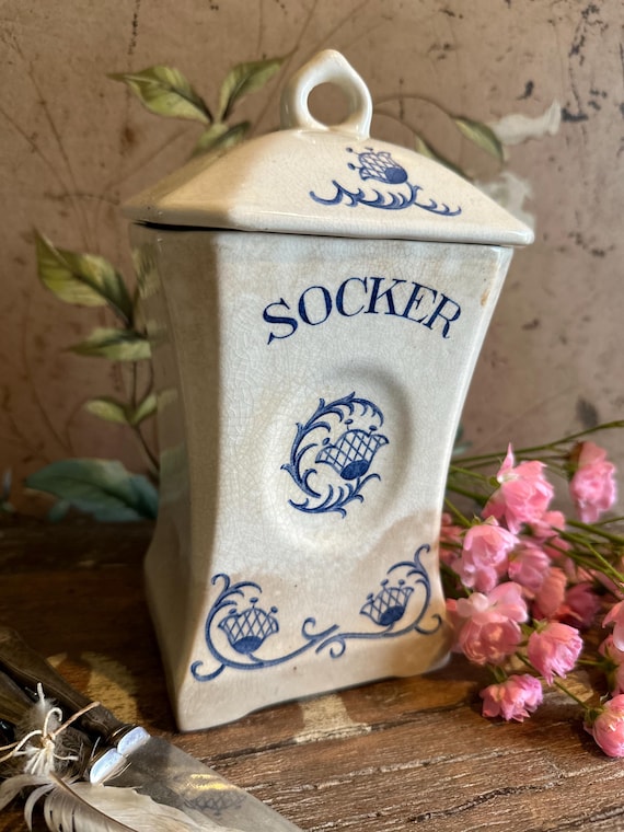 old antique storage tin porcelain tin vintage shabby sugar Swedish