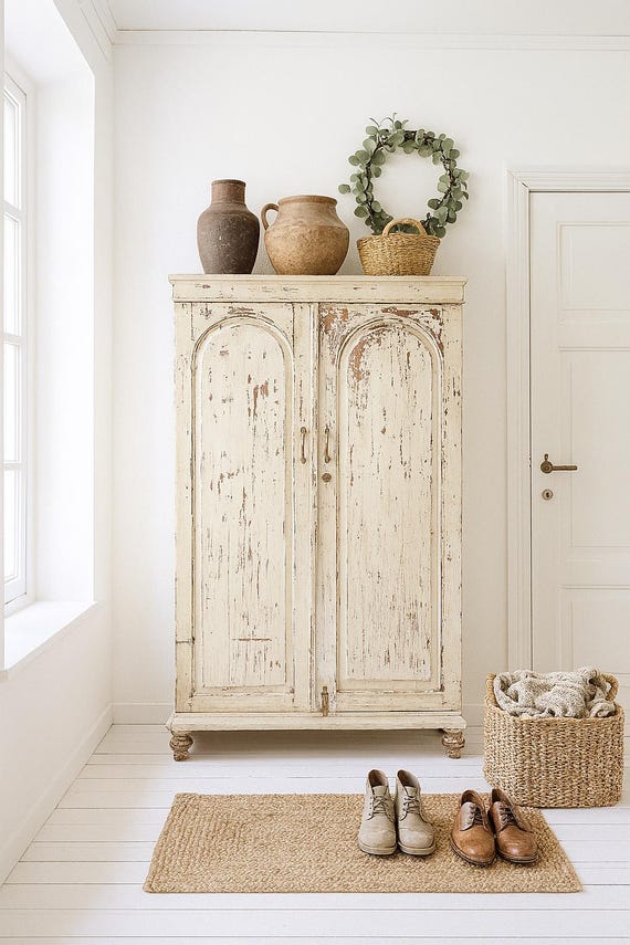 Wardrobe pantry cupboard antique finish furniture vintage shabby