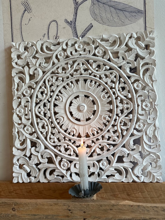 Wall decoration mural made of wood Indian wood mandala Ramez