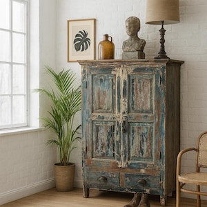Armoire, armoire à linge, garde-manger, finition antique, meubles, vintage, shabby
