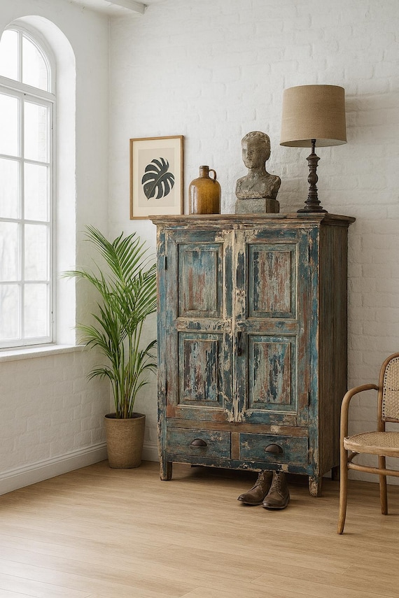 Wardrobe, linen cupboard, pantry cupboard, antique finish, furniture, vintage, shabby