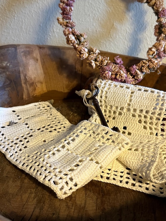 Crochet lace with wooden spool Handmade lace Wooden spool with crochet lace