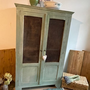 Linen cupboard wardrobe antique finish furniture cupboard vintage shabby image 2