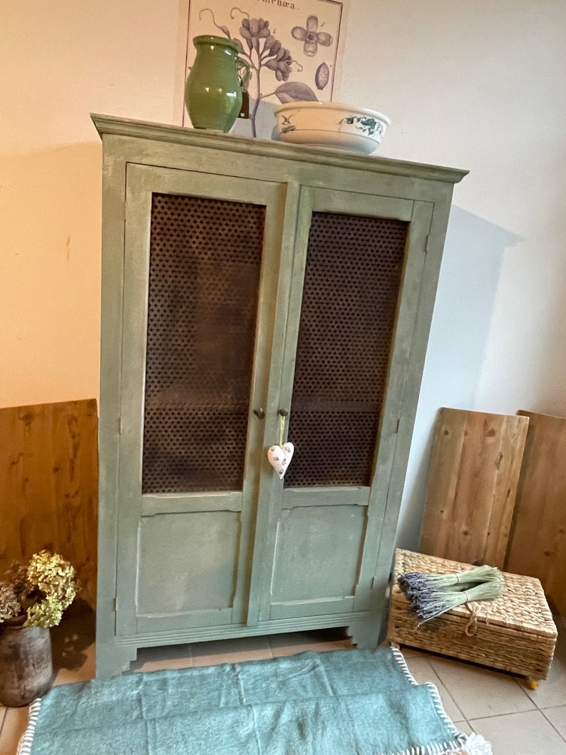 Linen cupboard wardrobe antique finish furniture cupboard vintage shabby image 2