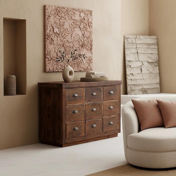 Chest of drawers, industrial style furniture, wooden chest of drawers, black antique finish furniture