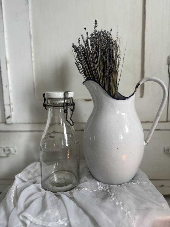 Old antique milk bottle with porcelain stopper glass bottle decoration vintage