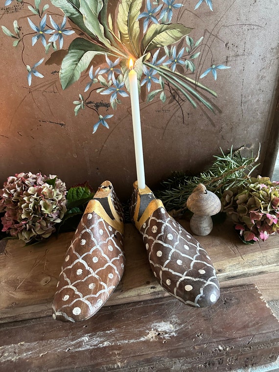 Shoe last decoration old antique finish candle holder vintage shabby