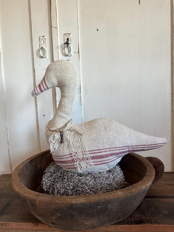 Linen goose linen bird handmade decoration vintage