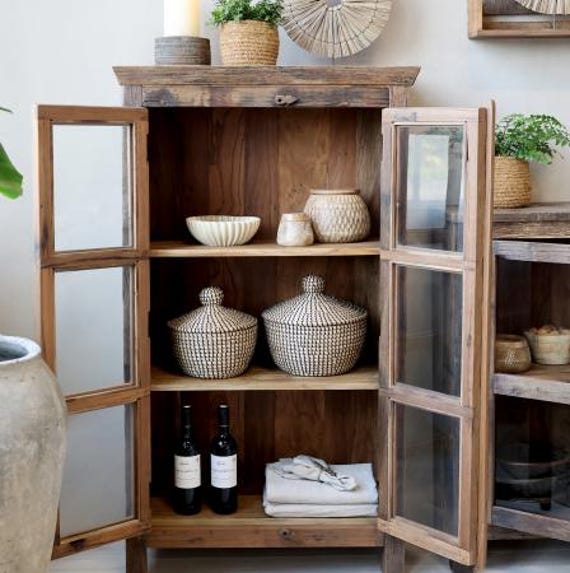 Cabinet, shelf, display case, display cabinet, furniture, shelving unit, reclaimed wood, antique finish