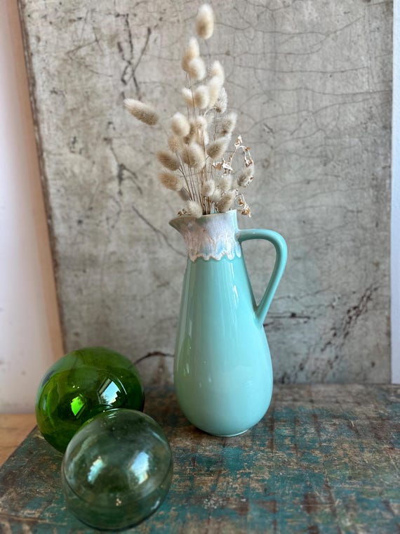 Pitcher, jug, milk jug, green, lime green, ceramic vase, stoneware, 1.65 liters