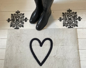 Fußmatte waschbar Teppich Creme mit Herz