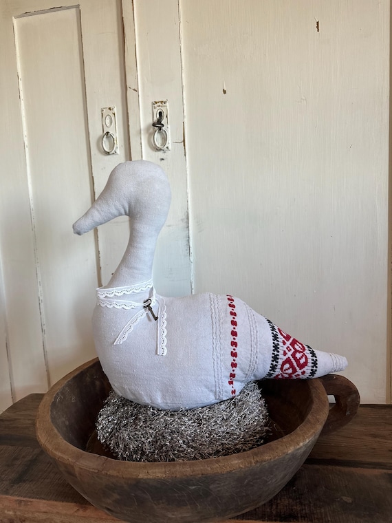 Linen goose linen bird handmade decoration vintage