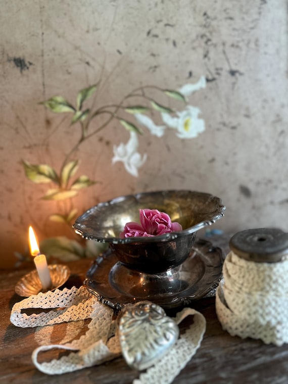 Old antique farmer's silver bowl vintage decorative plate