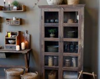 Vitrinekast, dressoir, meubel, ladekast, kast, antieke afwerking, servieskast, vintage houten meubelen, massief hout