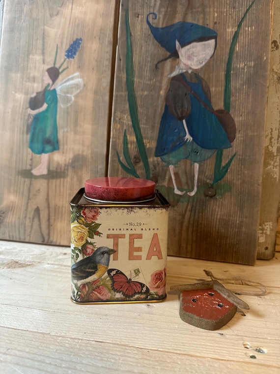 Retro tea tin tea can tin can vintage enamel