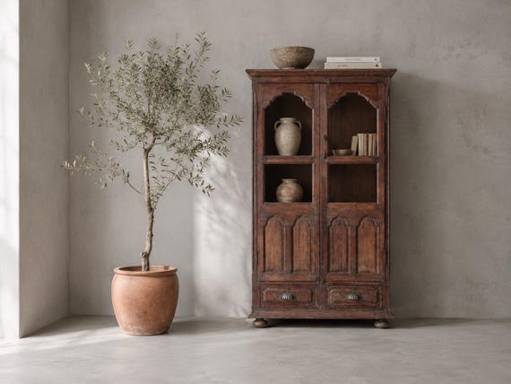 Display cabinet, cupboard, kitchen cabinet, kitchen sideboard, display case, furniture, vintage, antique finish, wooden cabinet