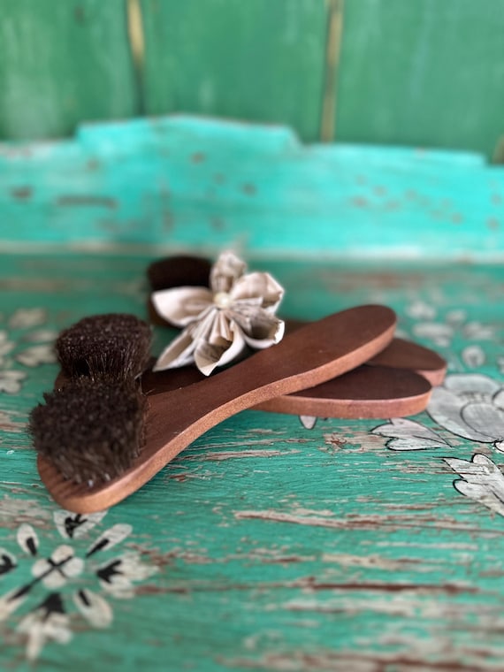 Shoe brush with wooden handle