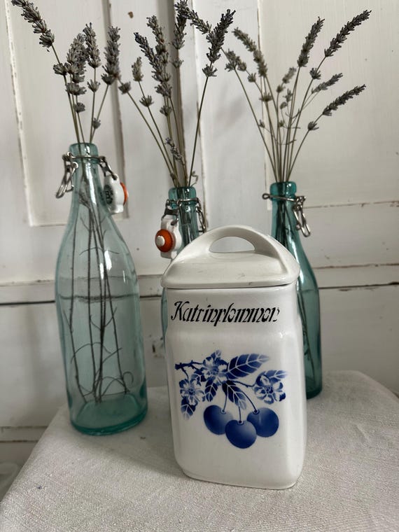 old antique storage jar porcelain jar vintage shabby prunes raisins