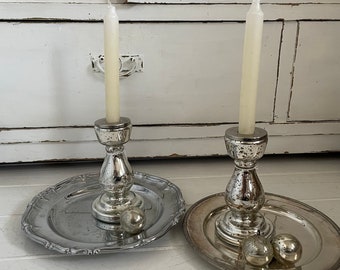 Kerzenständer Kerzenhalter Bauernsilber Vintage Glas