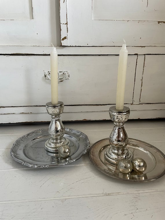 Candlestick Candlestick Rustic Silver Vintage Glass