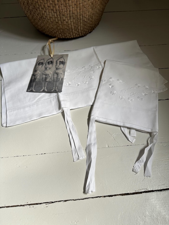 White linen pillows pillowcases vintage shabby