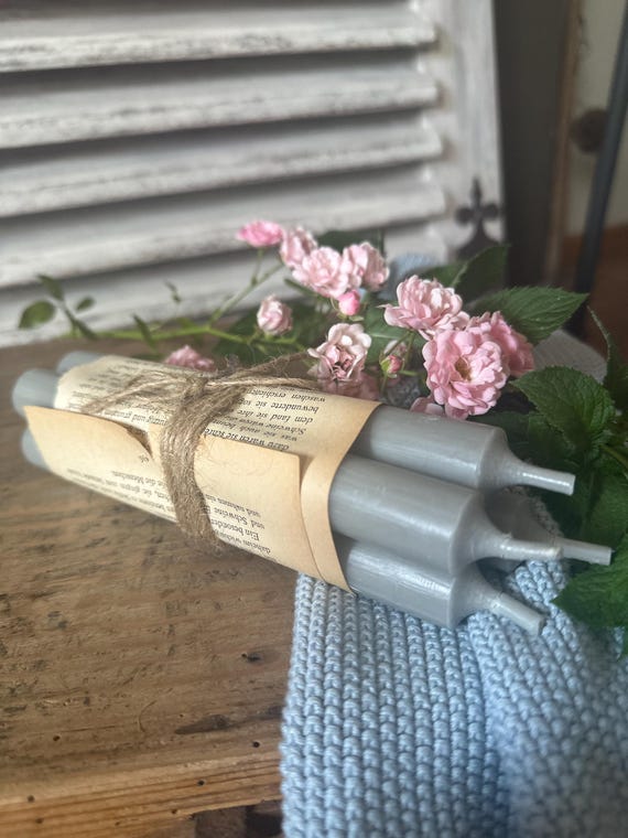 Candles Taper Candles Decoration Vintage Pack of 4 Candles light grey
