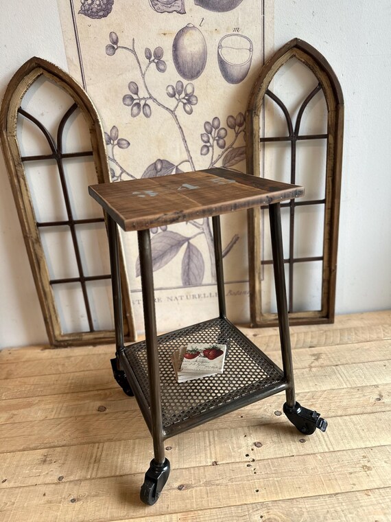 Stool side table antique finish bench furniture vintage shabby industrial style