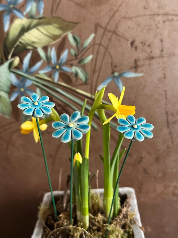 Flowers ceramic flowers vintage handmade art ceramic decoration garden stake garden decoration