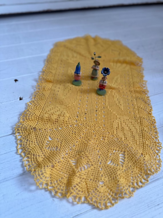 Crochet tablecloth, handmade oval runner