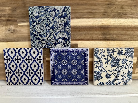 Coaster tiles made of tumbled marble in a set of 4 pieces