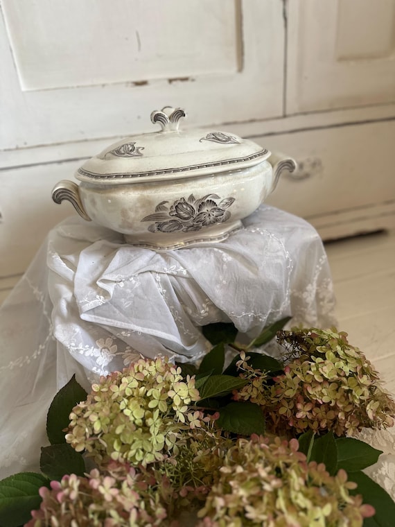 Old antique ceramic terrine bowls faience pottery Swedish Geffle