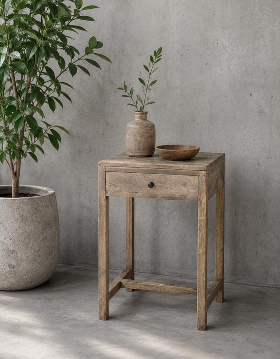 Table, console table, chest of drawers, side table, garden table, desk, antique finish, old wood, industrial style