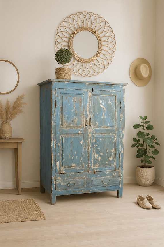 Wardrobe pantry cupboard antique finish furniture vintage shabby
