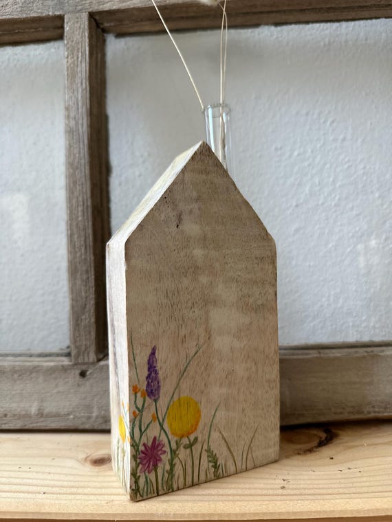 Decorative house wooden house vintage decorative vase country house style hand-painted wooden house with test tube
