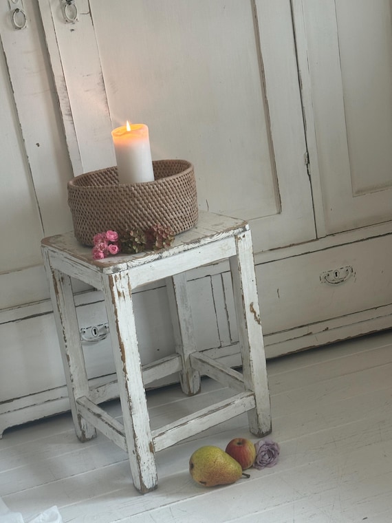 Stool side table old antique finish bench furniture vintage shabby