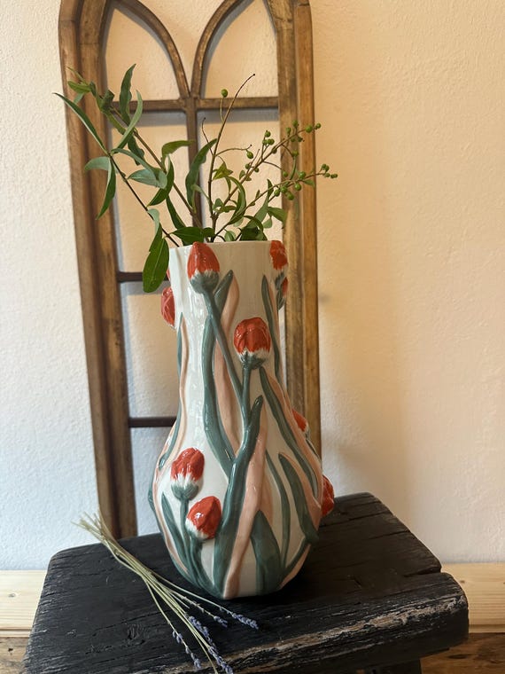 Vase ceramic vase flower vase decoration vintage Swedish pattern water jug