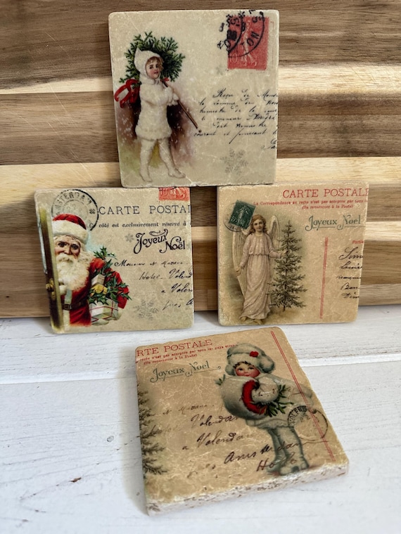 Coaster tiles made of tumbled marble in a set of 4 pieces